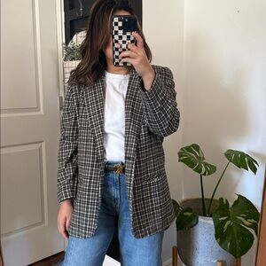 Vintage Sag Harbor Wool Blend Checkered Oversized Blazer. Size 8P
